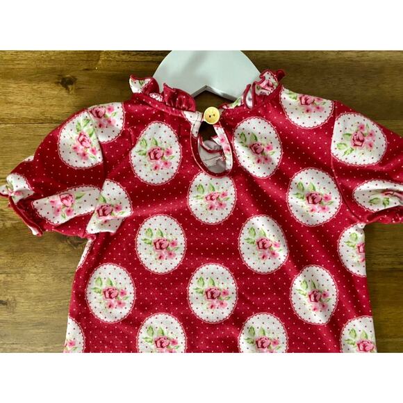 SweetHoney Red Floral Spring Lounger Romper - Sweet Pea Red Pink Floral Roses 3T - Picture 7 of 10